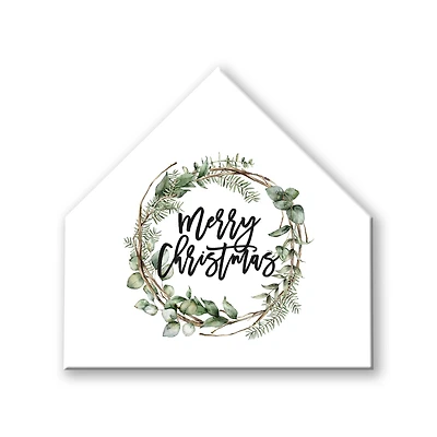 Merry Christmas Wreath House Shaped Canvas Wall Art