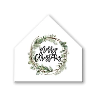 Merry Christmas Wreath House Shaped Canvas Wall Art
