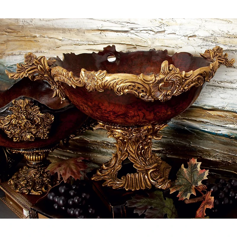 19" Gold Resin Traditional Décor Bowl