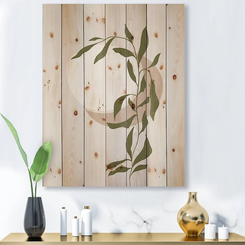 Designart - Abstract Sun and Moon With Green Leaf III