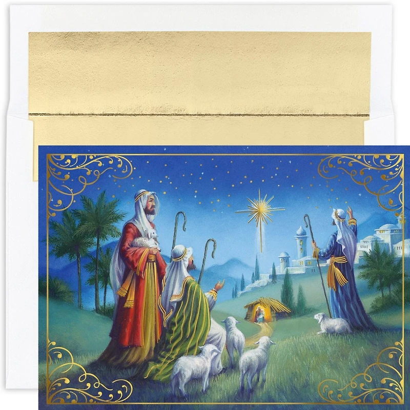 JAM Paper Shepherd's Watch Christmas Cards & Envelopes Set