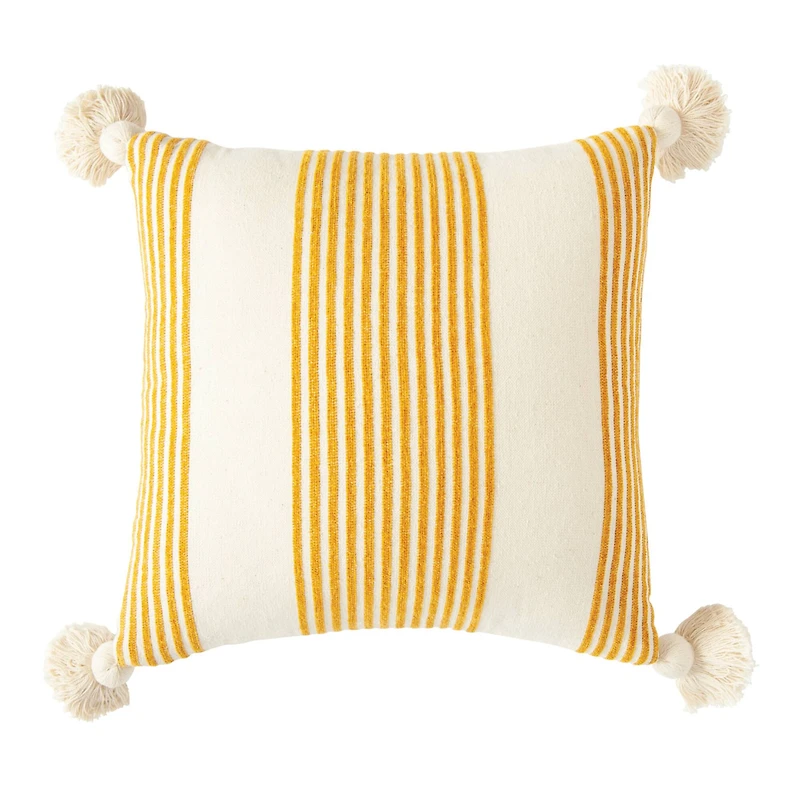 Hello Honey® Cream & Mustard Striped Pillow with Tassels