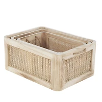 Light Brown Rattan Woven Basket with Rope Handles