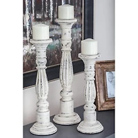 Distressed White Mango Wood Traditional Pillar Candle Holder