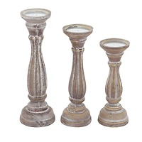 Brown Wood Traditional Candle Holder Set