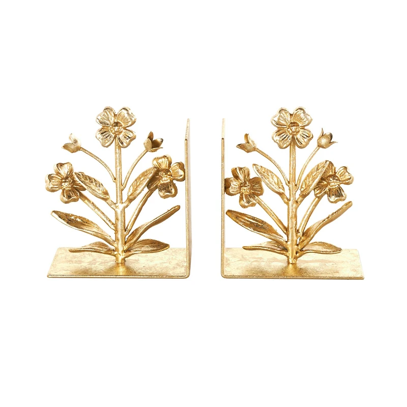 6.5" Gold Shimmer Metal Floral Bookends, 2ct.