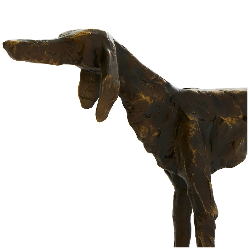 14" Bronze Polystone Distressed Slim Frame Dog Sculpture with Gold Accents