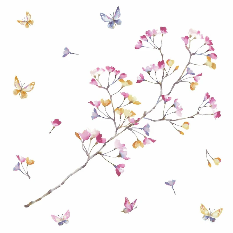 RoomMates Pastel Flowers Branch Decals with 3D Embellishments