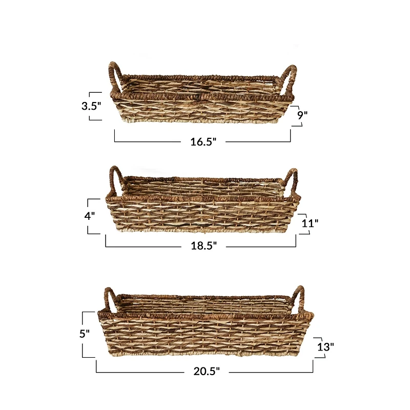 Hello Honey® Natural & Brown Hand-Woven Buri & Abaca Tray Set