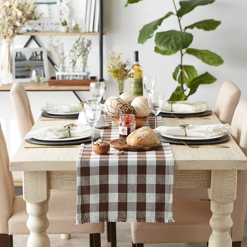 DII® 108" Heavyweight Check Fringed Table Runner