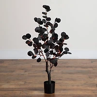 3ft. Pre-Lit Artificial Halloween Black Eucalyptus Tree with 80 Orange & Purple LED Lights