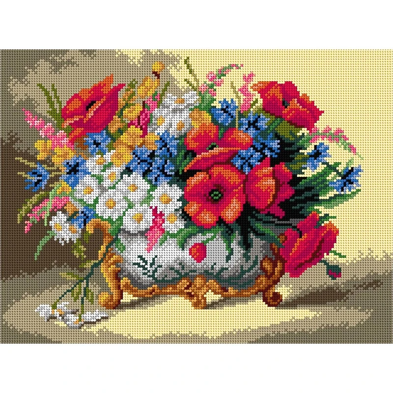 Orchidea Needlepoint Canvas For Halfstitch Without Yarn After Eugene Henri Cauchois - Poppies, Daisies, And Mixed Summer Flowers - Printed Tapestry Canvas