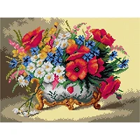 Orchidea Needlepoint Canvas For Halfstitch Without Yarn After Eugene Henri Cauchois - Poppies, Daisies, And Mixed Summer Flowers - Printed Tapestry Canvas