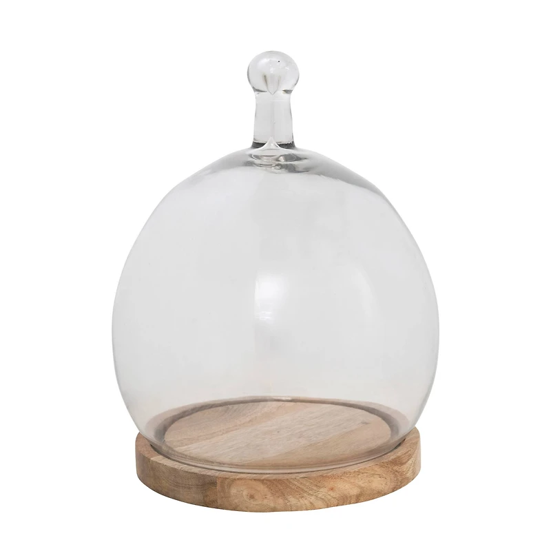 Hello Honey® 12.5" Glass Cloche with Handle & Mango Wood Base