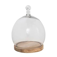 Hello Honey® 12.5" Glass Cloche with Handle & Mango Wood Base