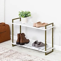 Honey Can Do Olive & White 2-Tier Tubular Shoe Rack