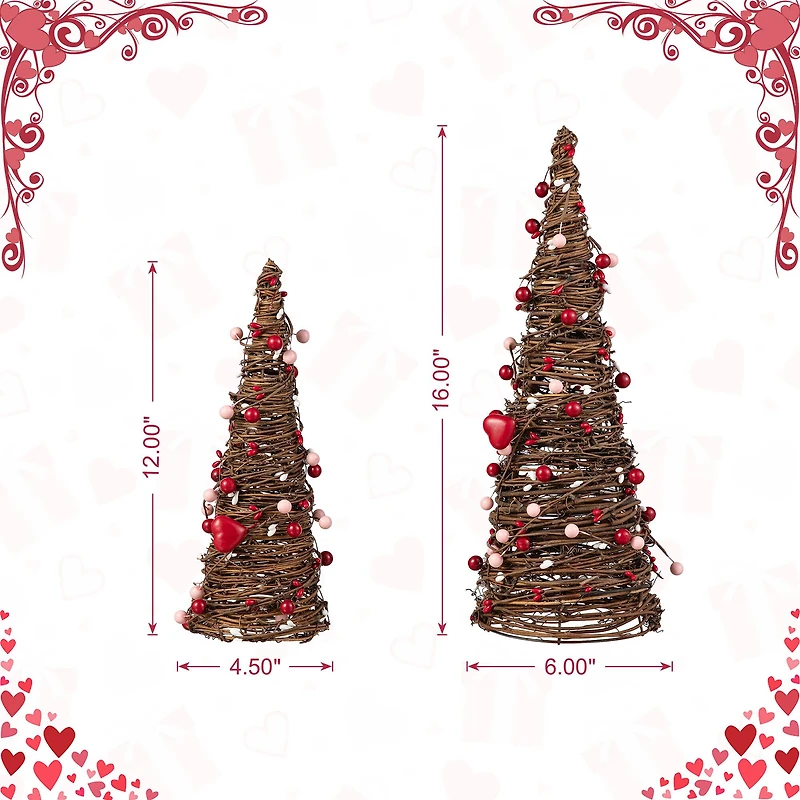 Glitzhome® Valentine's Rattan Heart & Berries Table Tree Set