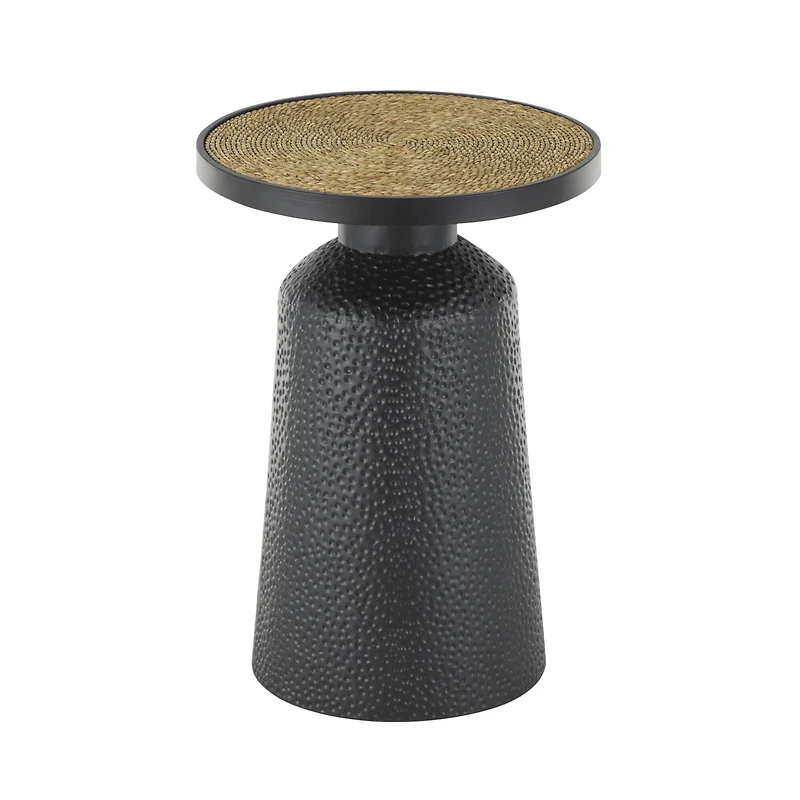 22.25" Black Metal Handmade Accent Table with Rope Tabletop