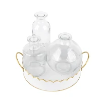 White & Gold Scalloped Metal Tray with 3 Glass Vases by Ashland®