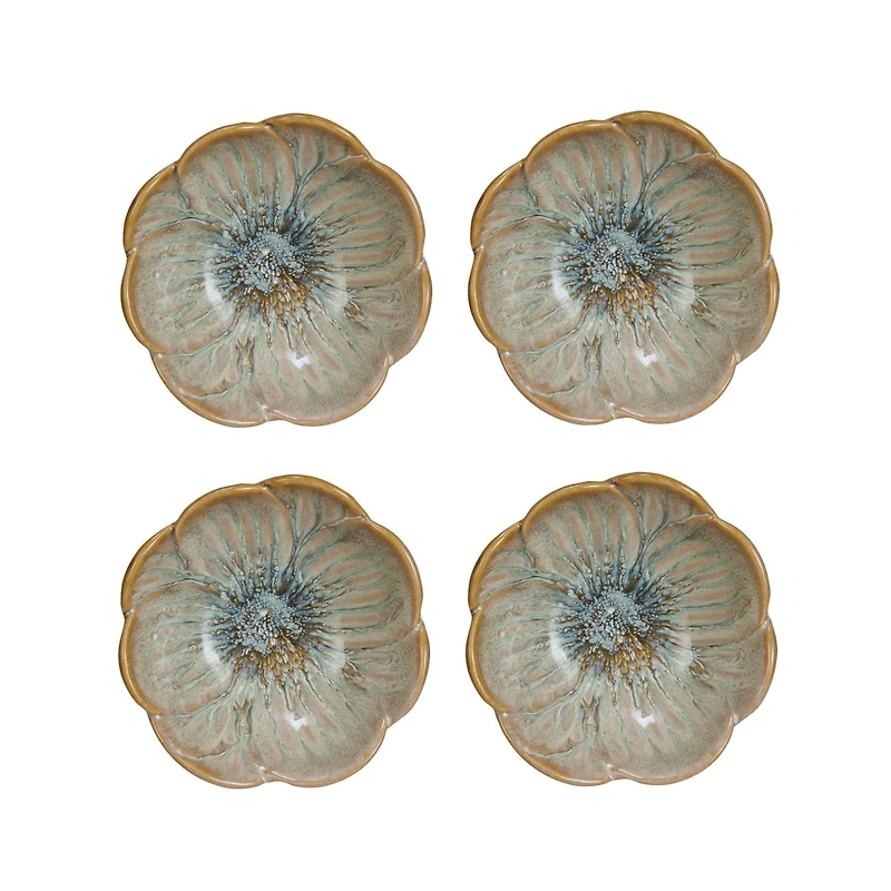 Hello Honey® 4.75" Blue & Brown Stoneware Flower Bowl with Reactive Glaze