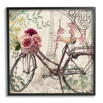 Stupell Industries Pink Peonies Bicycle Bouquet Vintage Parisian Architecture Framed Wall Art