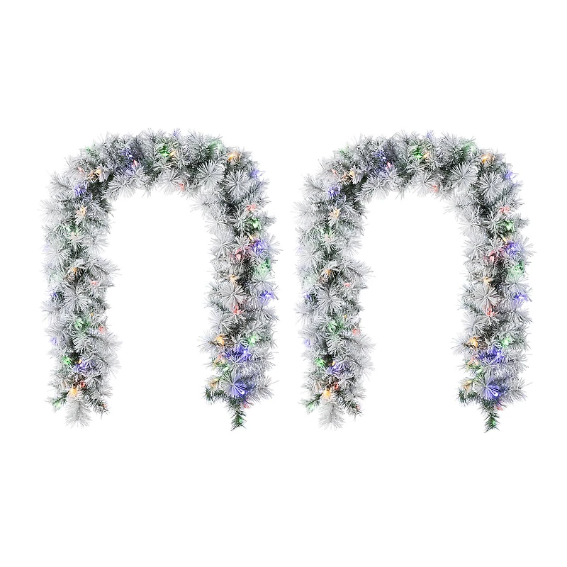 Glitzhome® 6ft Pre-Lit Snow Flocked Greenery Pine Christmas Garland with Timer, 2ct.