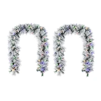 Glitzhome® 6ft Pre-Lit Snow Flocked Greenery Pine Christmas Garland with Timer, 2ct.