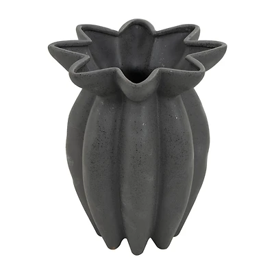 12" Black Ceramic Speckle Textured Vase with Tulip Style Opening