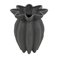 12" Black Ceramic Speckle Textured Vase with Tulip Style Opening