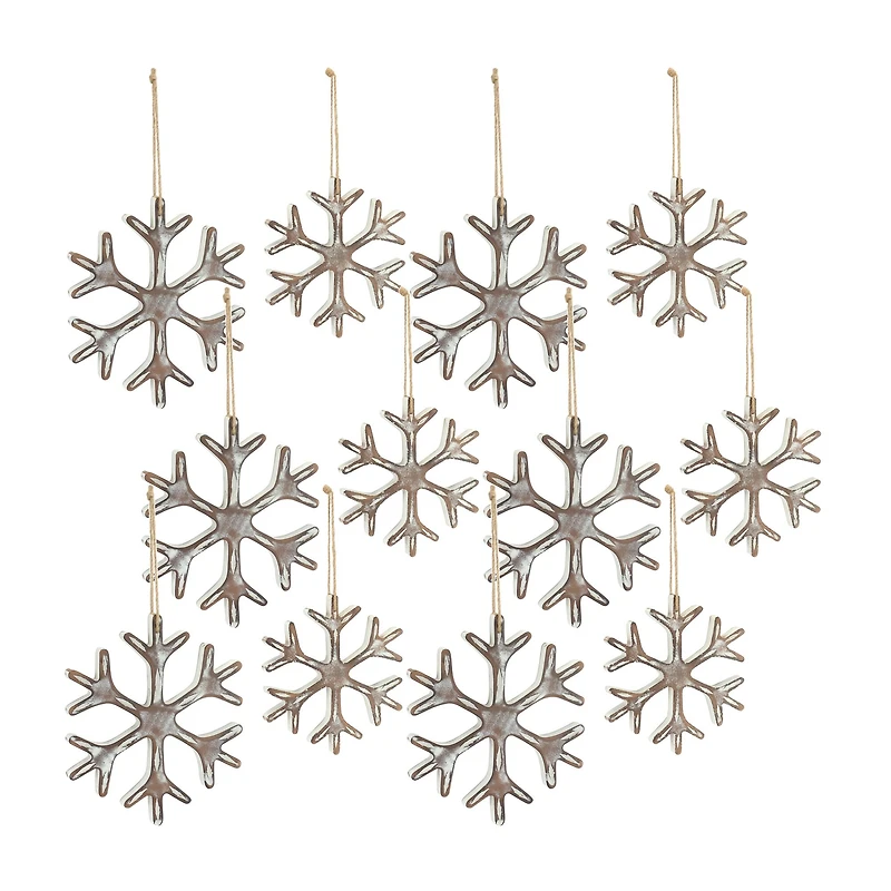 12 Pack Rustic Snowflake Ornaments