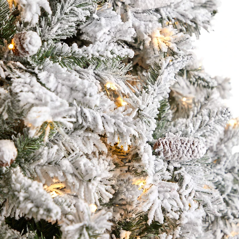 10ft. Pre-Lit Flocked White River Mountain Pine Artificial Christmas Tree, Clear LED Lights
