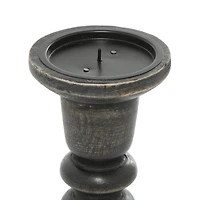Dark Brown Mango Wood Traditional Ridged Candle Holder Set