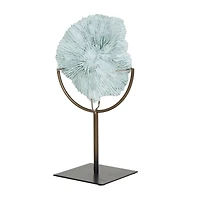 12" Light Blue Polystone Coral Textured Sculpture with Bronze Stand