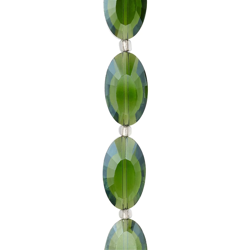 12 Pack: Green Glass Faceted Oval Beads, 20mm by Bead Landing™
