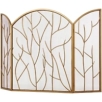 Gold Metal Tree Arched 3-Panel Fireplace Screen