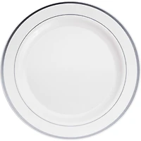 12 Packs: 10 ct. (120 total) 10.3" Round Banquet Plates with Silver Trim by Celebrate It™