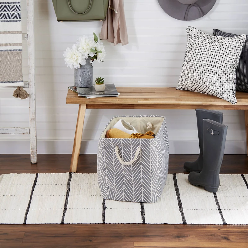 DII® Large Gray Herringbone Rectangle Fabric Bin
