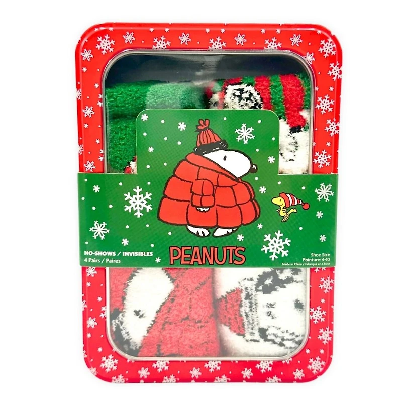 Peanuts® 4 Pack Cozy Socks in Christmas Gift Tin
