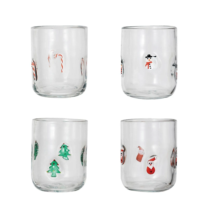 Hello Honey® 4.5" Round Drinking Glass with Holiday Icon Pattern Set