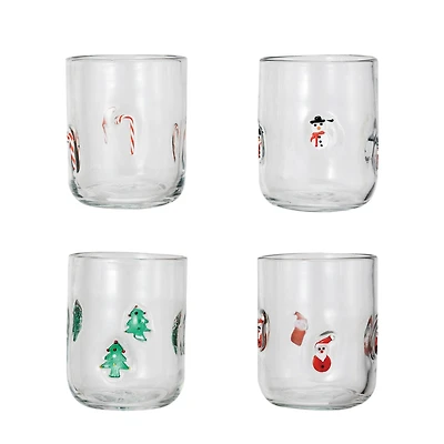 Hello Honey® 4.5" Round Drinking Glass with Holiday Icon Pattern Set