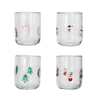 Hello Honey® 4.5" Round Drinking Glass with Holiday Icon Pattern Set