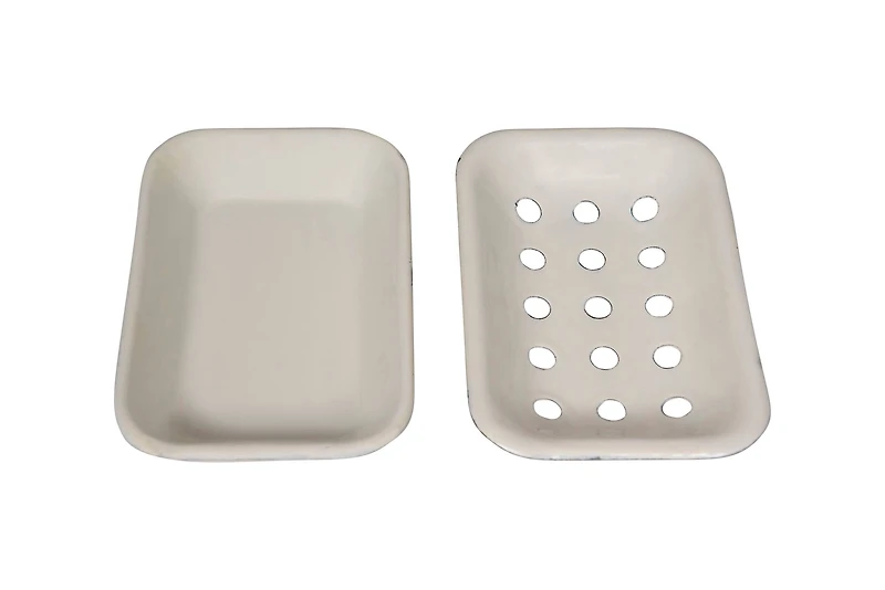 Hello Honey® White Enameled Metal Soap Dish with Tray Set