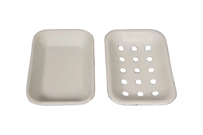 Hello Honey® White Enameled Metal Soap Dish with Tray Set