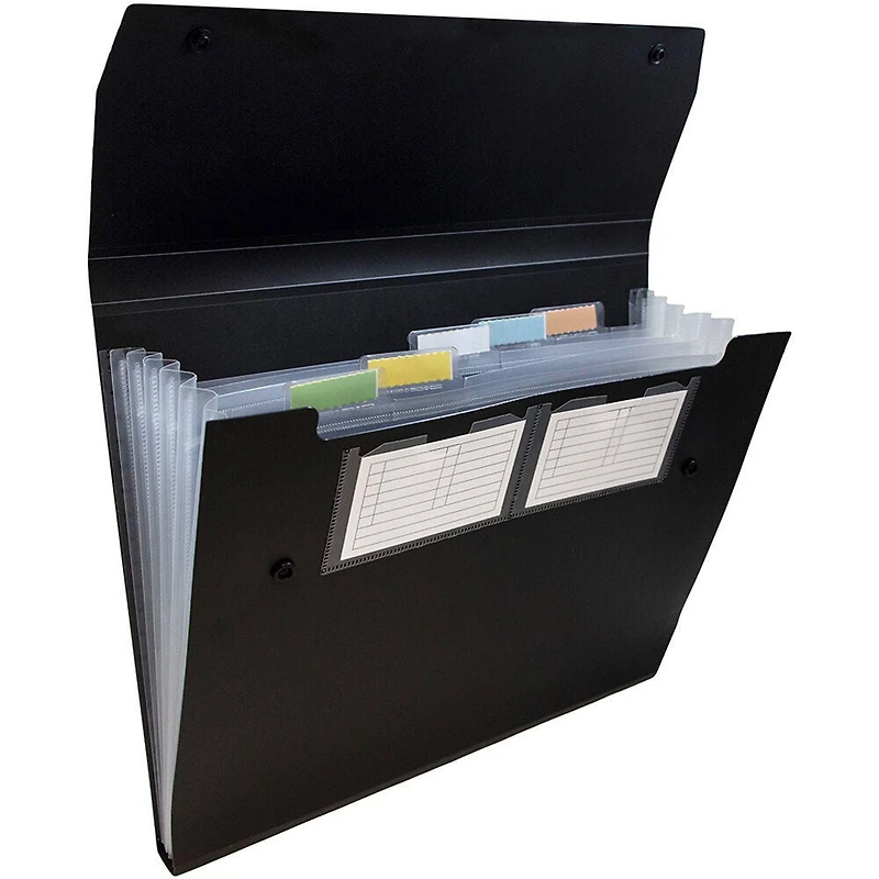 JAM Paper 9" x 13" Black Plastic 6 Pocket Expanding Accordion File Folder, 2ct.