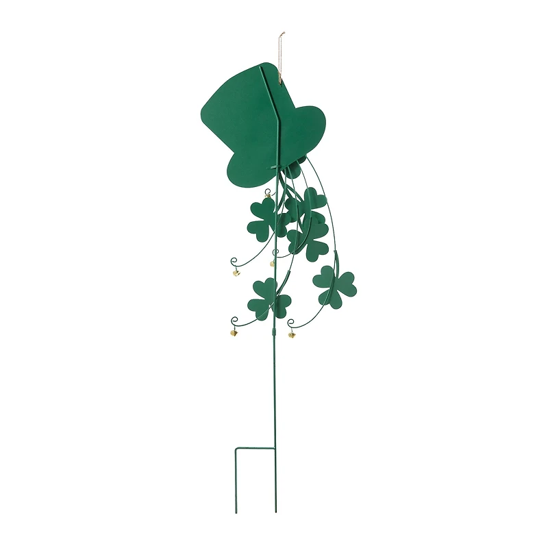 Glitzhome® 42" St. Patrick's Metal Leprechaun Hat Shamrocks Yard Stake