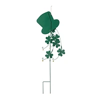 Glitzhome® 42" St. Patrick's Metal Leprechaun Hat Shamrocks Yard Stake