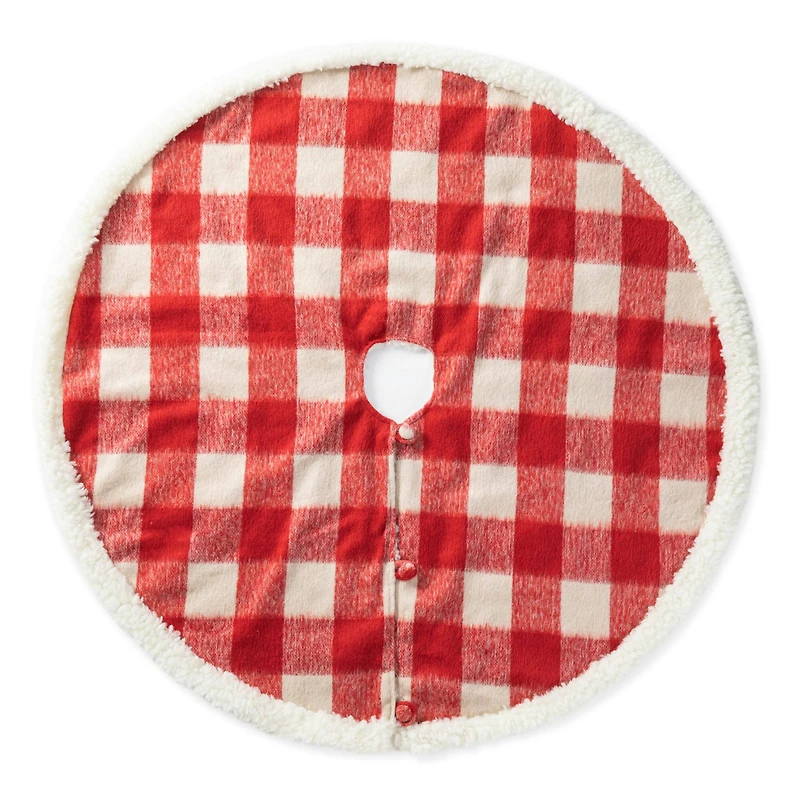 Glitzhome® 4ft. Red & White Plaid Reversible Sherpa & Flannel Christmas Tree Skirt