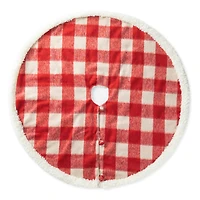 Glitzhome® 4ft. Red & White Plaid Reversible Sherpa & Flannel Christmas Tree Skirt