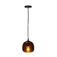 Hello Honey® 8.25" Amber Round Glass & Metal Pendant Lamp with Hardwire