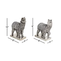 Set of 2 Silver Resin Eclectic Llama Sculpture, 10", 9"